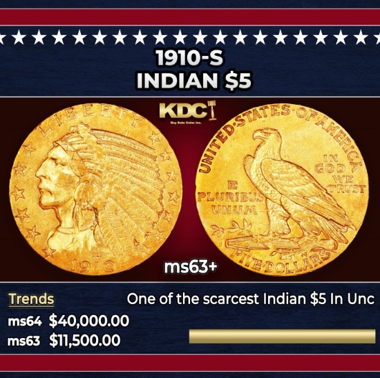 1910-s Gold Indian Half Eagle $5 ms63+ SEGS