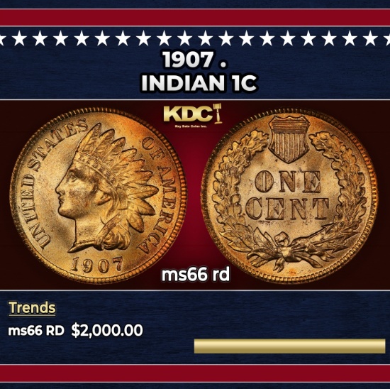 1907 Indian Cent . 1c ms66 rd SEGS