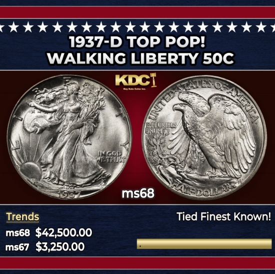 1937-d Walking Liberty Half Dollar TOP POP! 50c ms68 SEGS