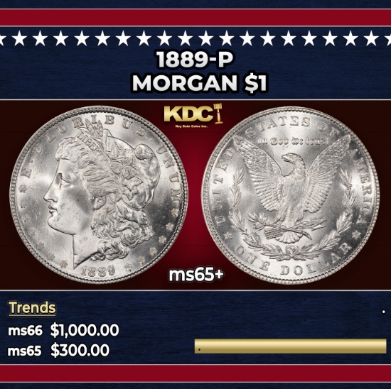 1889-p Morgan Dollar $1 Grades ms65+