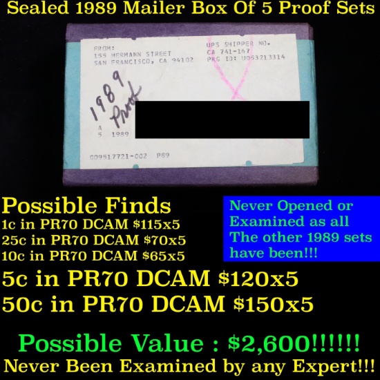 Original sealed box 5- 1989 United States Mint Proof Sets