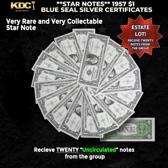 20x **STAR NOTES** 1957 $1 Blue Seal Silver Certificates Grades CU