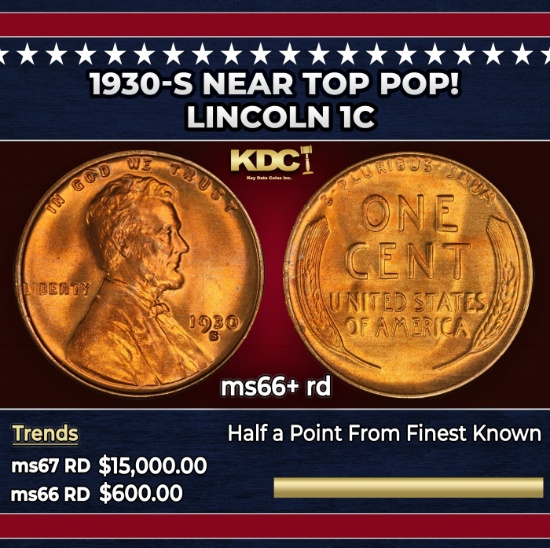 1930-s Lincoln Cent Near Top Pop! 1c ms66+ rd SEGS