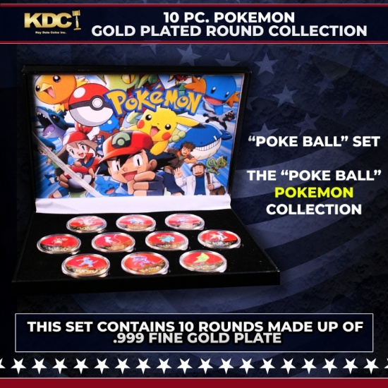 10 Coin Pokemon Gold Plated Round Collection "Poke Ball Set"