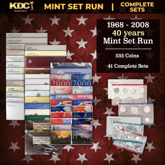 1968-2008 40 Years Mint Set Run - 533 Coins, 41 Complete Sets