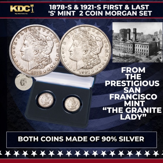 1878-s & 1921-s First & Last 'S' Mint  2 Coin Morgan Set