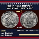 1939-p Walking Liberty Half Dollar Near Top Pop 50c ms68 SEGS
