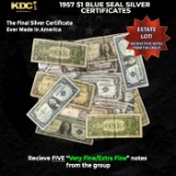 5x 1957 $1 Blue Seal Silver Certificates Grades VF/XF