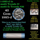 BU Shotgun Jefferson 5c roll, 1985-d 40 pcs Bank $2 Nickel Wrapper