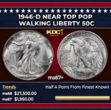 1946-d Walking Liberty Half Dollar Near Top Pop 50c ms67+ SEGS