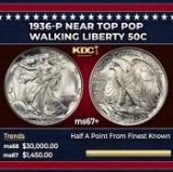 1936-p Walking Liberty Half Dollar Near Top Pop 50c ms67+ SEGS