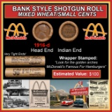 Lincoln Wheat Cent 1c Mixed Roll Orig Brandt McDonalds Wrapper, 1916-d end, Indian other end