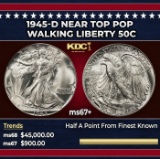 1945-d Walking Liberty Half Dollar Near Top Pop 50c ms67+ SEGS