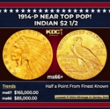 1914-p Gold Indian Quarter Eagle Near Top Pop! $2 1/2 ms66+ USCG
