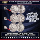 3 Coin Walking Liberty Half Dollar 50c All Mint P,D,S Set Random Year