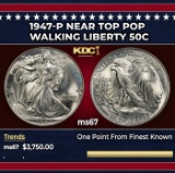1947-p Walking Liberty Half Dollar Near Top Pop 50c ms67 SEGS
