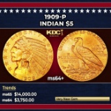 1909-p Gold Indian Half Eagle $5 ms64+ USCG