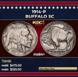 1914-p Buffalo Nickel 5c Grades ms64+