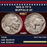 1913-d Ty II Buffalo Nickel 5c ms65+ SEGS