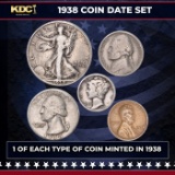 1938 5 Coin Date Set, 1 Of Each Type Of Coin Minted in 1938
