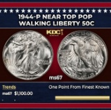 1944-p Walking Liberty Half Dollar Near Top Pop 50c ms67 SEGS