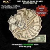 5x 1957 $1 Blue Seal Silver Certificates Grades CU