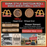 Lincoln Wheat Cent 1c Mixed Roll Orig Brandt McDonalds Wrapper, 1909-p end, Wheat other end
