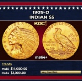 1909-d Gold Indian Half Eagle $5 ms64+ USCG