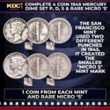 Complete 4 Coin 1945 Mercury Dime Set P, D, S & Rare Micro 'S'