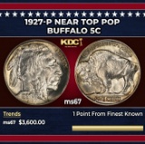 1927-p Buffalo Nickel Near Top Pop 5c ms67 SEGS