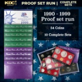 1990-1999 Full Decade Proof Set Run - 54 Coins, 10 Complete Sets