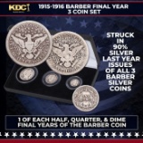 1915-1916 Barber Final Year  3 Coin Set, 1 of Each Half, Quarter, & Dime