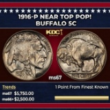 1916-p Buffalo Nickel Near Top Pop! 5c ms67 SEGS