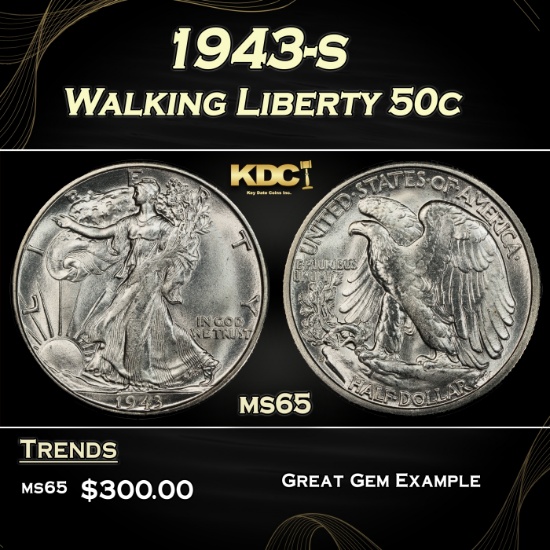 1943-s Walking Liberty Half Dollar 50c Grades ms65