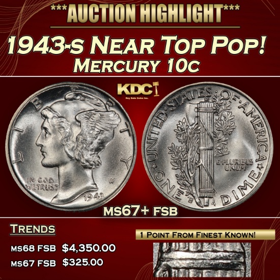 1943-s Mercury Dime Near Top Pop! 10c ms67+ fsb SEGS