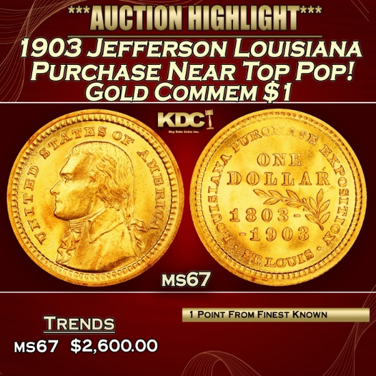 1903 Jefferson Louisiana Purchase Gold Commem Dollar Near Top Pop! 1 ms67 SEGS