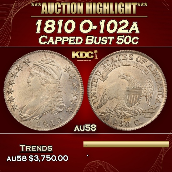 1810 O-102a Capped Bust Half Dollar 50c au58 USCG