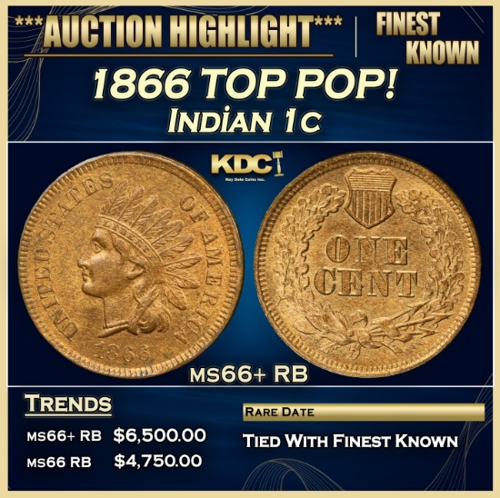 1866 Indian Cent TOP POP! 1c ms66+ RB SEGS