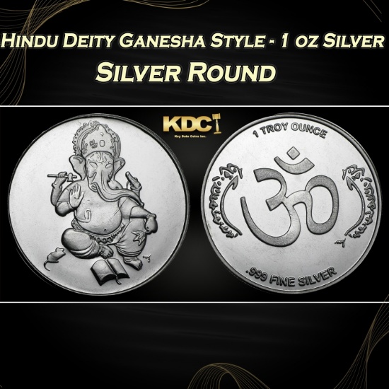 Hindu Deity Ganesha Style - 1 oz Silver Round Round