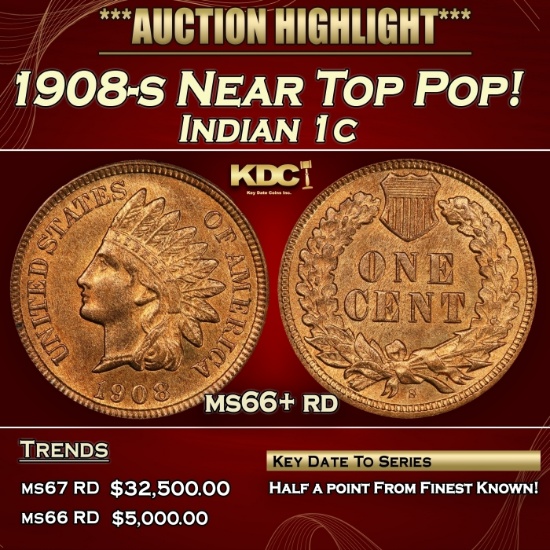 1908-s Indian Cent Near Top Pop! 1c ms66+ rd SEGS