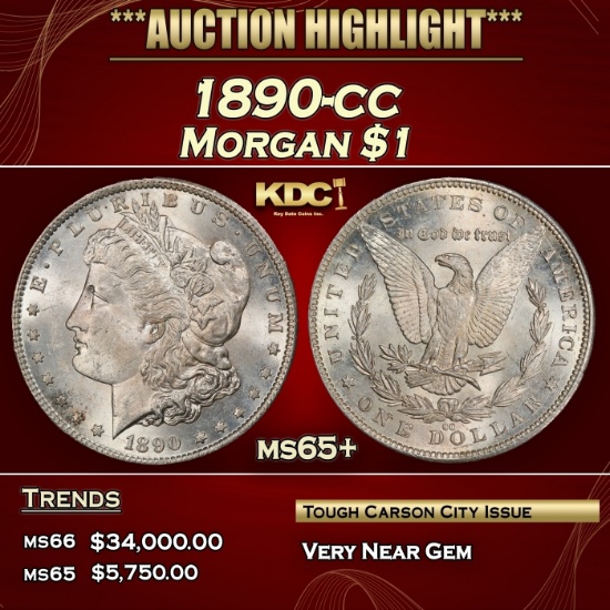 1890-cc Morgan Dollar $1 ms65+ SEGS