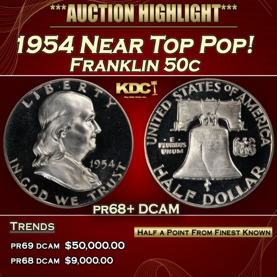1954 Proof Franklin Half Dollar Near Top Pop! 50c pr68+ DCAM SEGS