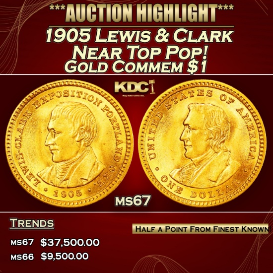 1905 Lewis & Clark Gold Commem Dollar Near Top Pop! 1 ms67 SEGS