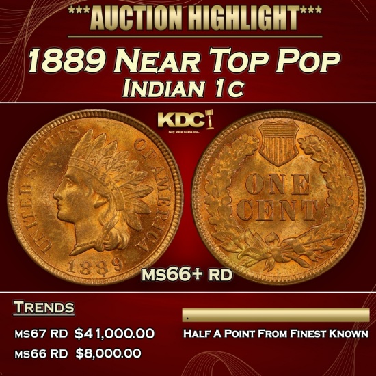 1889 Indian Cent Near Top Pop 1c ms66+ rd SEGS
