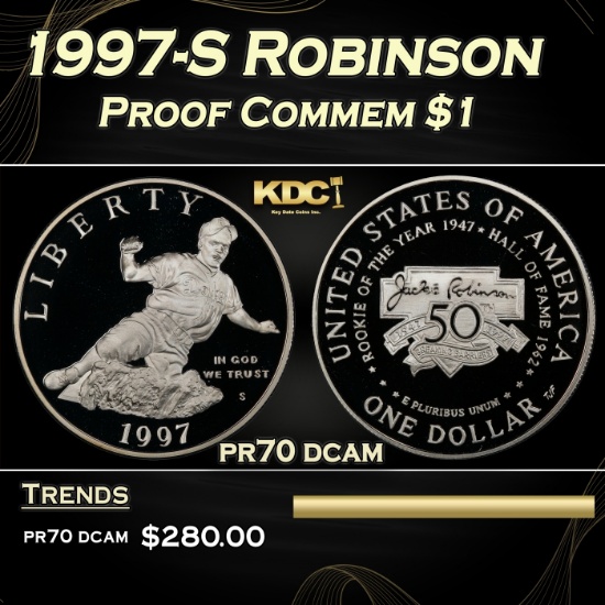 1997-S Robinson Proof Modern Commem Dollar $1 pr70 dcam SEGS