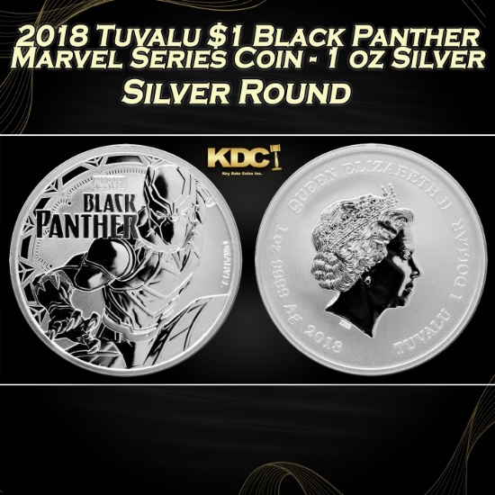 2018 Tuvalu $1 Black Panther Marvel Series Coin - 1 oz Silver Round Round