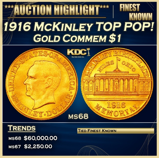 1916 McKinley Gold Commem Dollar TOP POP! 1 ms68 SEGS