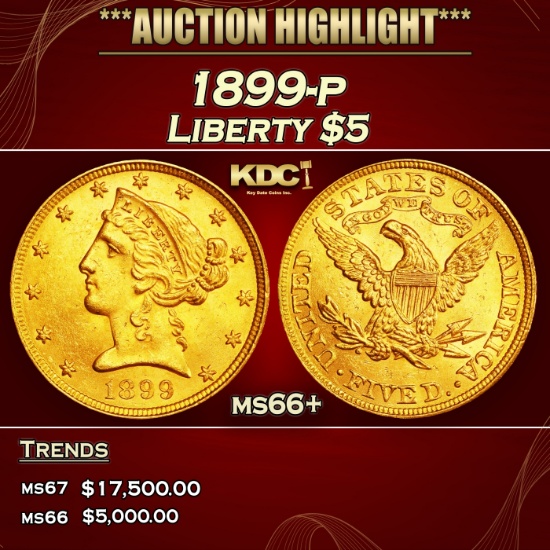 1899-p Gold Liberty Half Eagle $5 ms66+ SEGS