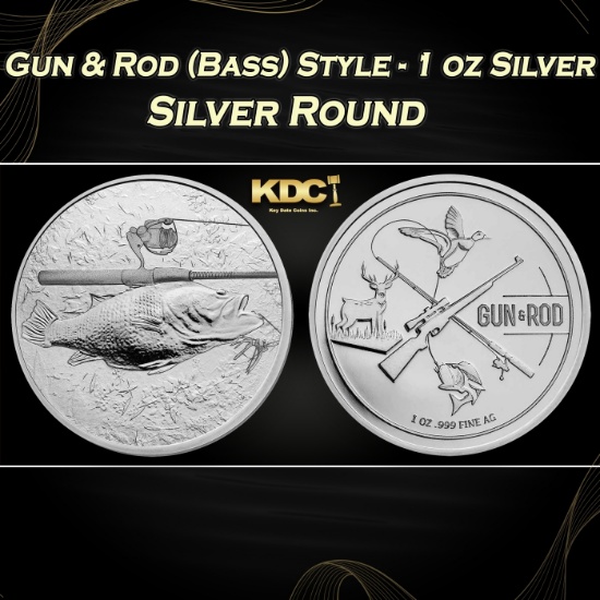Gun & Rod (Bass) Style - 1 oz Silver Round Round