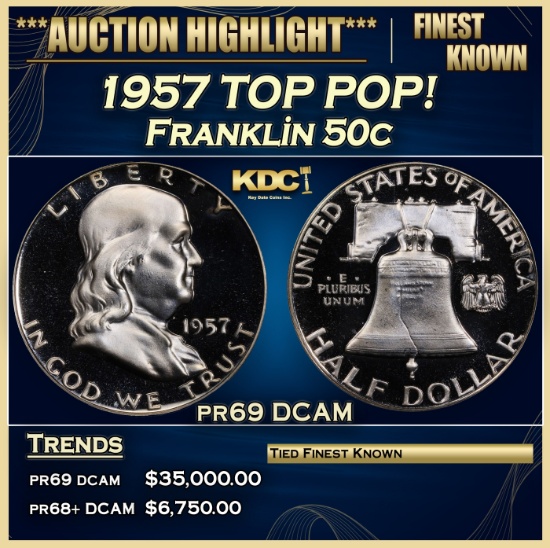 1957 Proof Franklin Half Dollar TOP POP! 50c pr69 DCAM SEGS